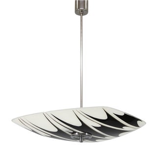 Mid-Century Glass and Chrome Pendant Lamp, Czech, 1960s For Sale