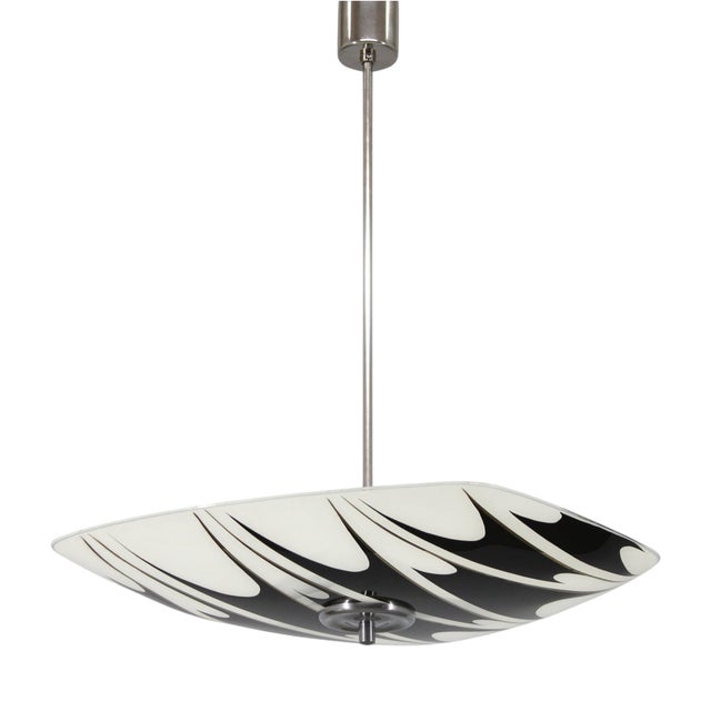 Mid-Century Glass and Chrome Pendant Lamp, Czech, 1960s For Sale