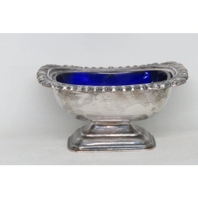 Early 20th Century William Adams English Cobalt Blue Liner Silver Plate Salt Cellar Dish 4608b For Sale - Image 5 of 11