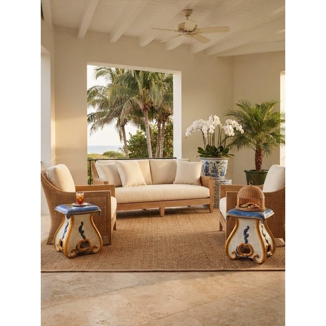 Blue Pair of Vintage Italian Majolica Ceramic Fruit Motif Garden Stools For Sale - Image 8 of 12