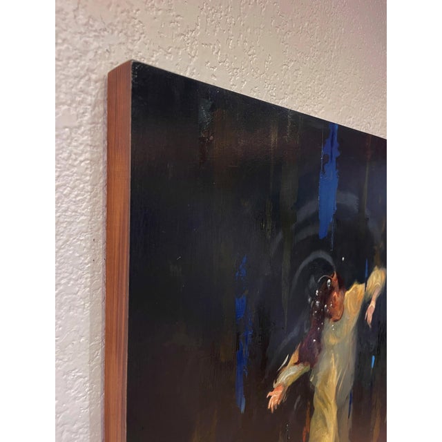Contemporary Adrift by Ryan Morse | Oil on Cradled Board Painting of a figure floating in dark water For Sale - Image 3 of 5