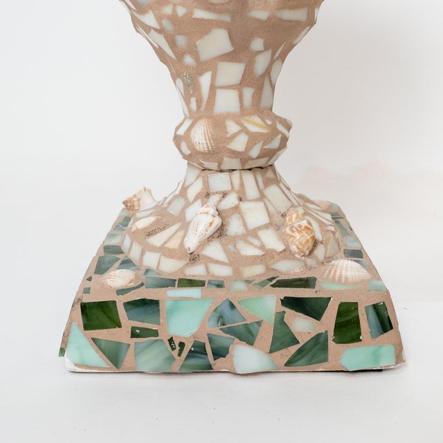 Hollywood Regency Pair of Large Mosaic Shell and Glass Urns For Sale - Image 3 of 13
