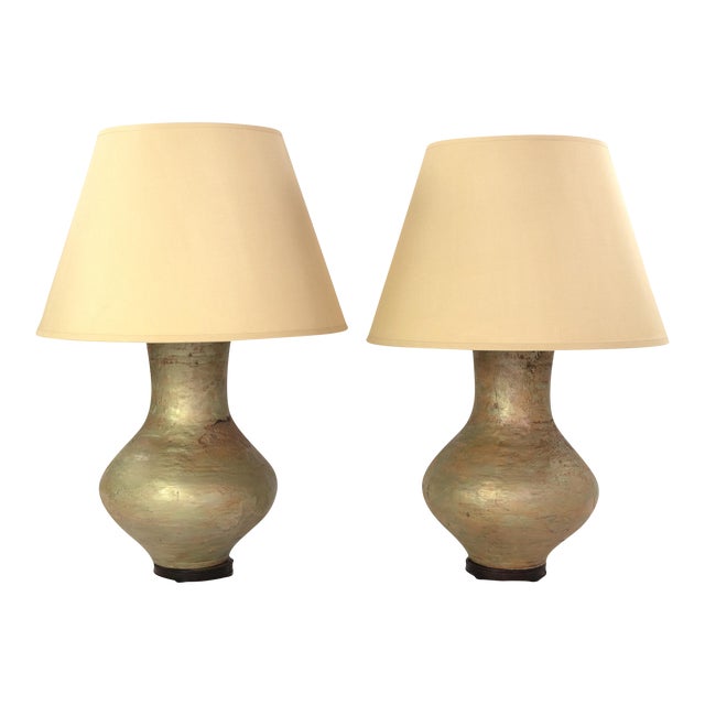1978 Large Scale Glazed Concrete Ovid Form Table Lamps, American - a Pair For Sale