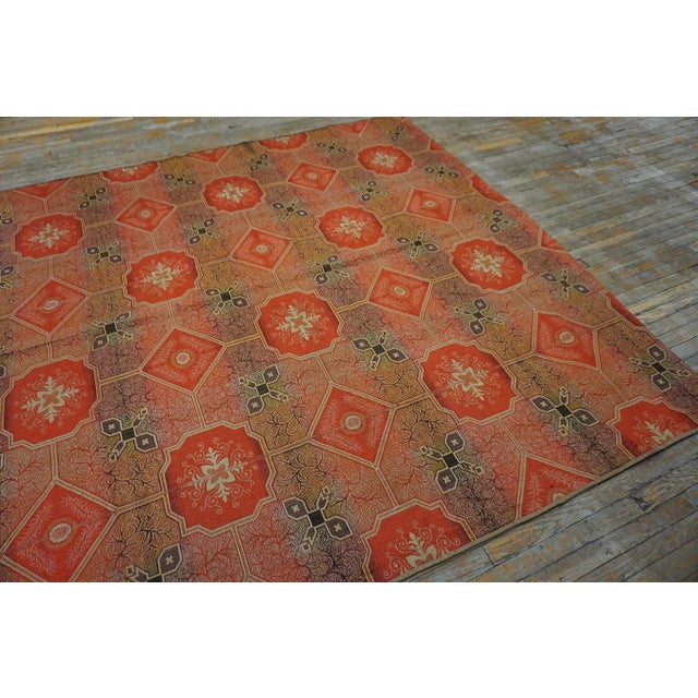 1870s Red Octagonal Geometric Antique American Ingrain Carpet 7'7" X 9'6" Flatweave Wool Rug For Sale - Image 13 of 15