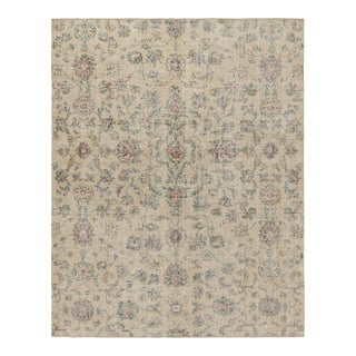 Vintage Transitional Rug in Beige With Green Floral Pattern, From Rug & Kilim For Sale