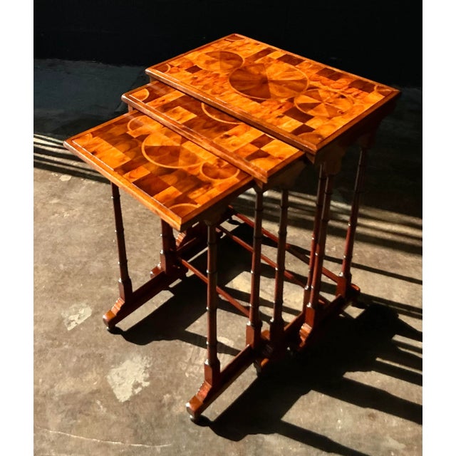 Vintage Boho Marquetry Nesting Tables - Set of 3 For Sale - Image 4 of 8