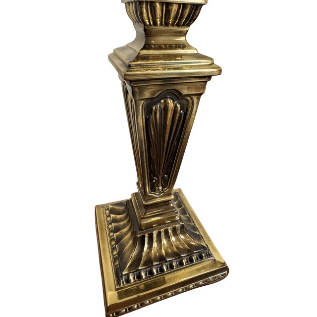 Late 20th Century Tall 32” Solid Brass Column Lamps – Vintage Neoclassical Statement Pair For Sale - Image 5 of 10