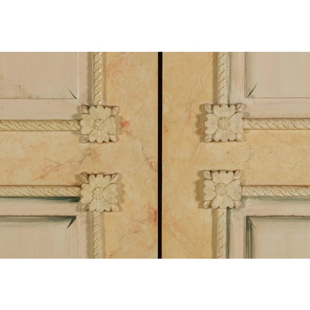 1980s Four-Panel Hand-Painted Wooden Room Divider Screen For Sale - Image 4 of 10