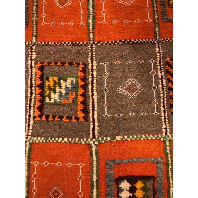 Orange Berber Medium Rug Tribal Handwoven Wool 100% Organic Dye For Sale - Image 8 of 9