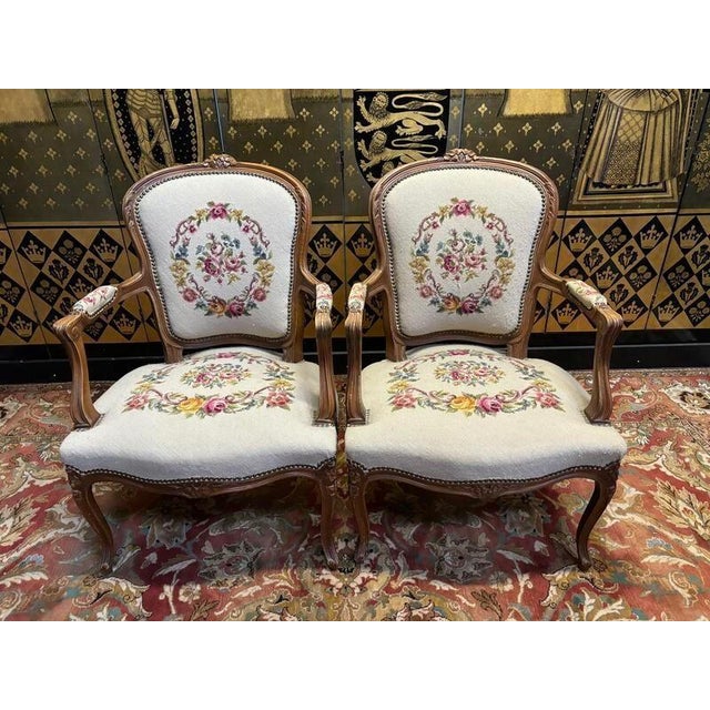 Set of Louis XV Tapestry Armchairs For Sale - Image 10 of 10