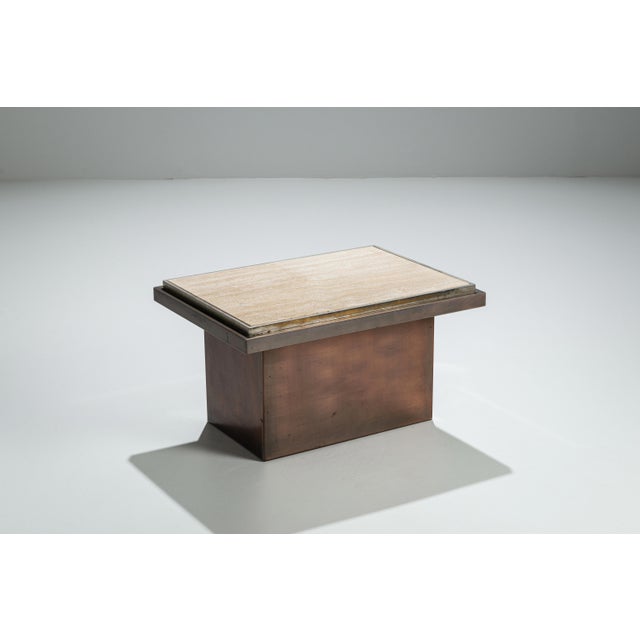 Vintage Coffee Table in Polished Metal and Travertin from Belgo Chrom, 1970s For Sale - Image 12 of 12