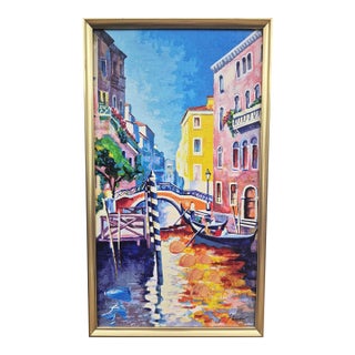 Early 20th Century Alex Pauker - Venice Boaters by the Bridge Park West - Signed Embellished Serigraph For Sale