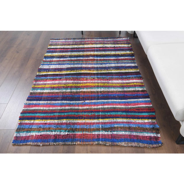 Vintage Turkish Hand-Knotted vintage rug is a semi-antique vintage kilim area rug.'70s Eastern region of Turkey's unique...