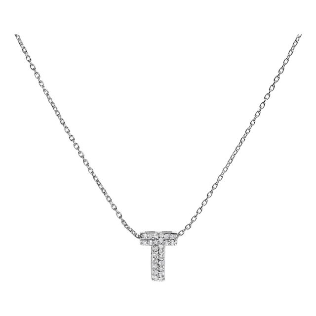 10K White Gold Diamond Accent "T" Initial Bubble Pendant Necklace For Sale