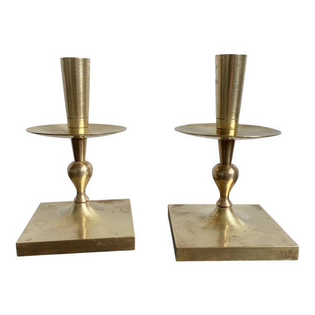 Mid 20th Century Mid Century Modern Tommi Parzinger Brass Candle Sticks For Sale