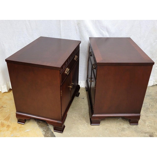 1980s Baker Furniture Chippendale Carved Mahogany Nightstands With Brass Hardware — Pair For Sale In Raleigh - Image 6 of 13