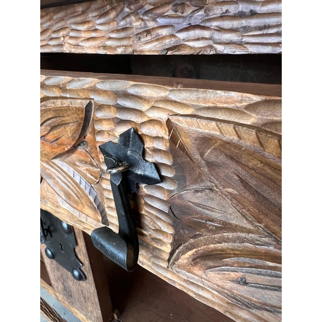 19th Spanish Baroque Carved Walnut Tuscan Two Drawer Credenza or Buffet For Sale - Image 14 of 18