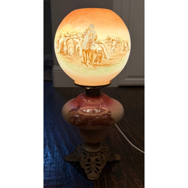 Early 20th Century Rare Antique Victorian Gone With the Wind Lamp Matching Hand-Painted Companion Shades For Sale - Image 5 of 15