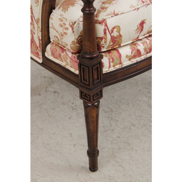 Pair of Stickley Louis XVI Style Chinoiserie Barrel Back Armchairs For Sale - Image 15 of 17