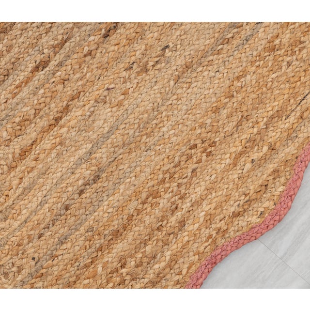 2.6x8Ft. Pink Wave Scallop Edge Jute Rug For Sale - Image 6 of 12