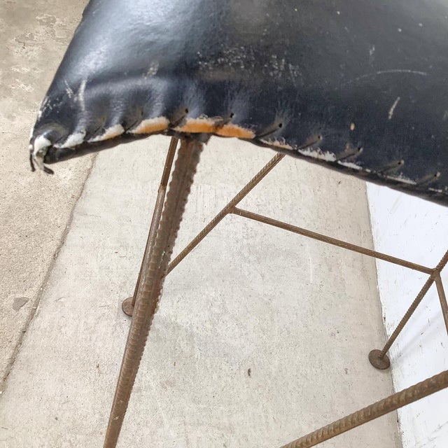 Vintage Studio-Made Sculptural Iron Counter Stool With Black Leather Seat For Sale - Image 10 of 18