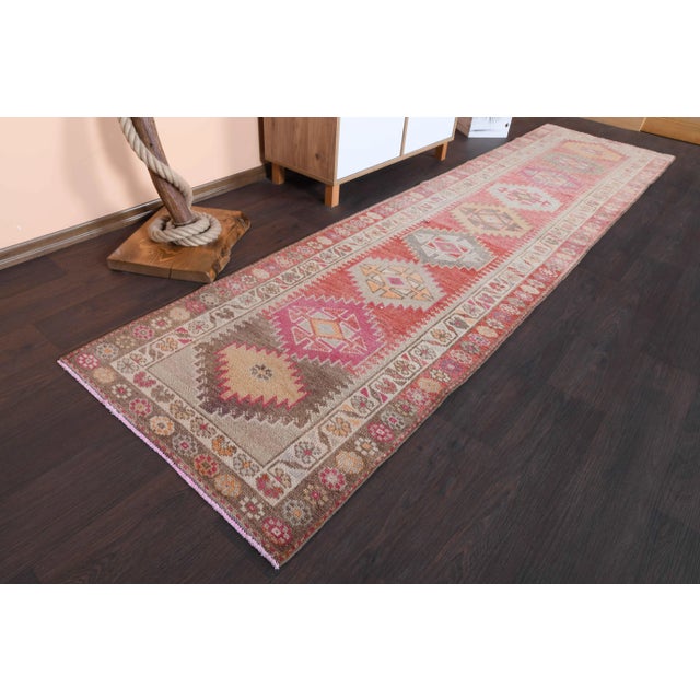 Textile 1970s Vintage Turkish Hand-Knotted Wool Cotton Red Runner Rug For Sale - Image 7 of 11