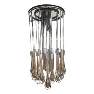 Mid Century Murano Silvered & Clear Glass Drop Chandelier, Attributed to Venini For Sale