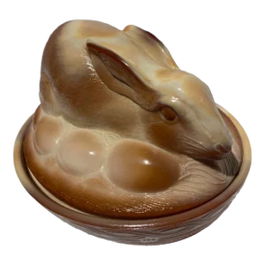 1990s Fenton Chocolate Slag Glass Bunny on Nest