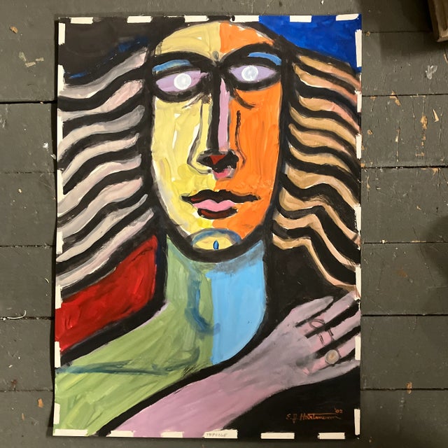 2000 - 2009 Contemporary Original E.J.Hartmann Abstract Portrait Painting Signed For Sale - Image 5 of 5