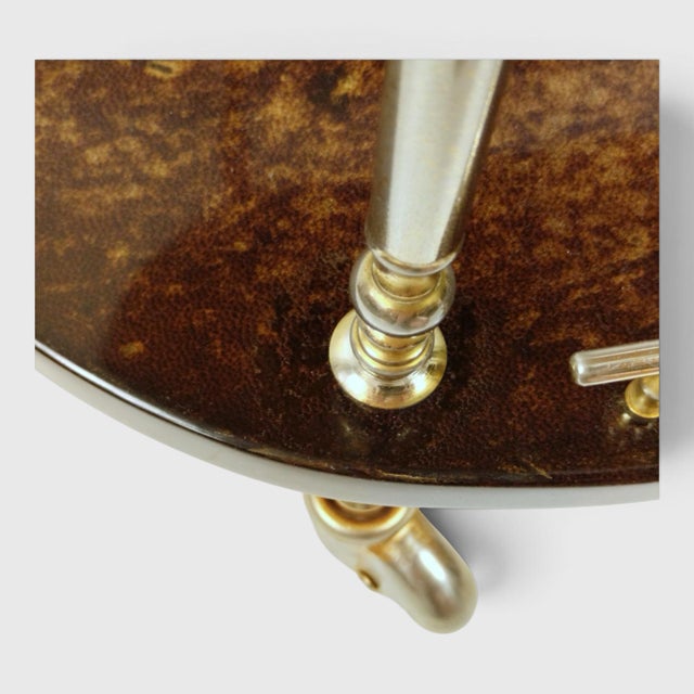Mid-Century Modern Italian Serving Trolley Bar Cart in Lacquered Goatskin Parchment, 1960s For Sale - Image 15 of 18