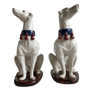 Large Italian Ceramic Greyhounds, 1950s, Set of 2 For Sale
