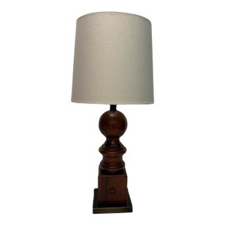 Large 35" Mid-Century Modern Turned Wood Table Lamp For Sale