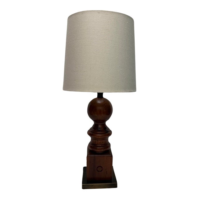 Large 35" Mid-Century Modern Turned Wood Table Lamp For Sale