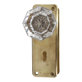 Vintage Classic Octagon Glass Brass Plates Door Knob Set For Sale