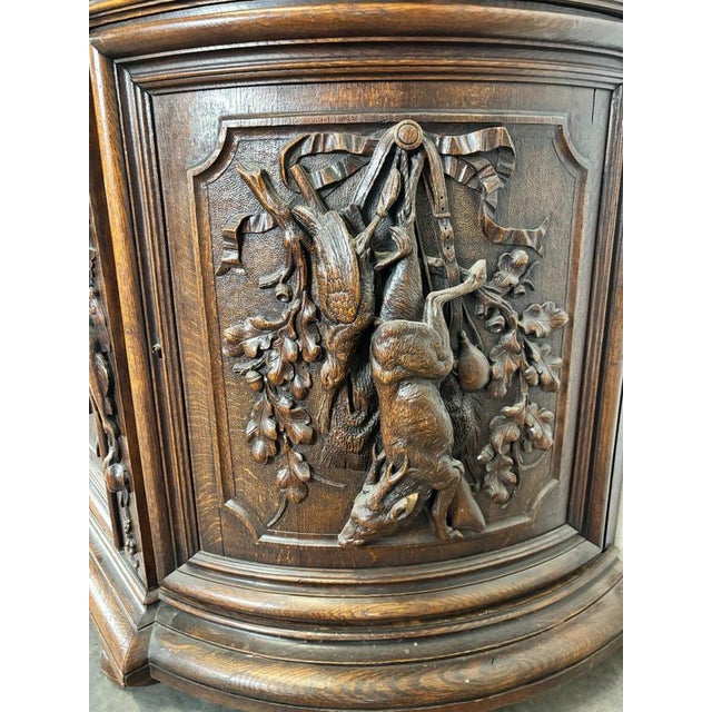 Wood Henri II Style 2-Body Hunting Buffet in Carved Oak with Glass Top For Sale - Image 7 of 10