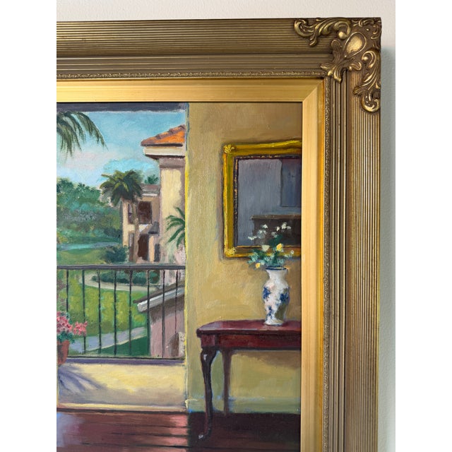 Vintage Mediterranean Villa Interior Oil Painting on Canvas – Framed For Sale In Miami - Image 6 of 12