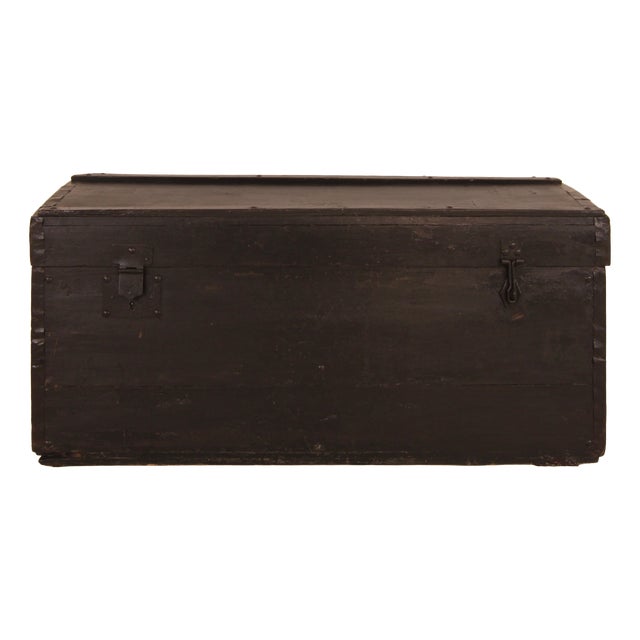 Vintage Steamship Black Trunk, 1920s For Sale