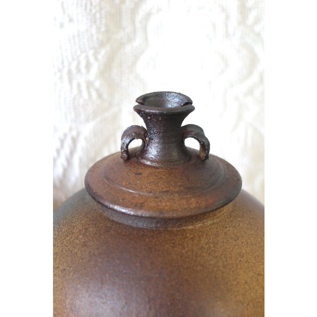 Brutalist 1980s Pottery Lidded Canister or Large Jar in Brown Sculptural Ceramic For Sale - Image 3 of 11