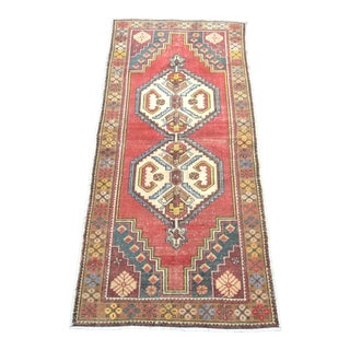 Turkish Anatolian Vintage Handmade Red Area Rug - 4′1″ × 8′10″ For Sale