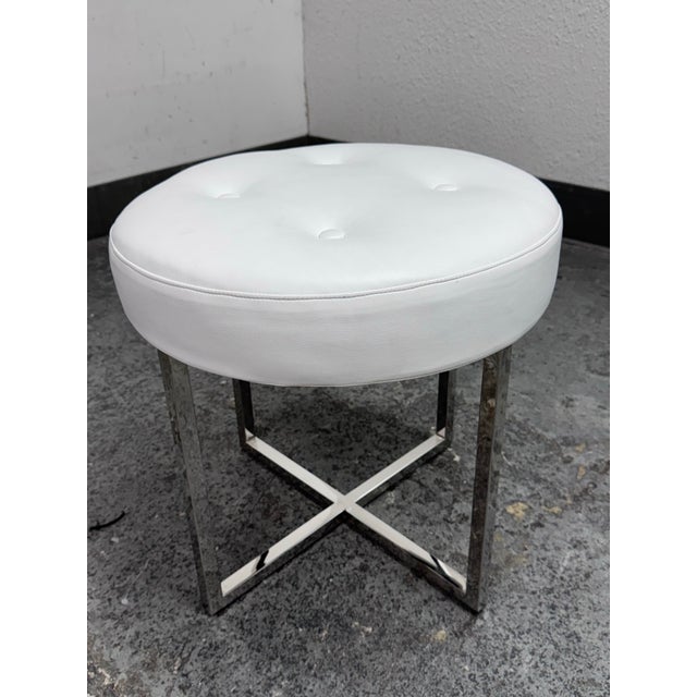 Modern Modern Faux Leather Ottoman For Sale - Image 3 of 12