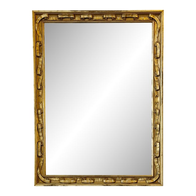 Mid Century Gold Gilt Ribbon Motif Mirror For Sale