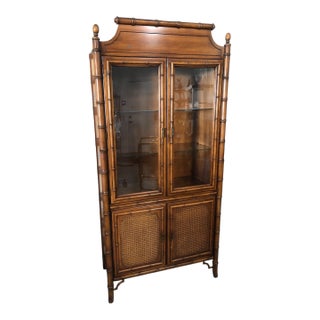 Vintage Faux Bamboo Pagoda China Cabinet by Dixie For Sale