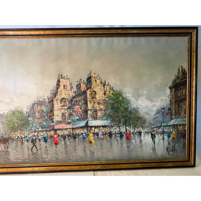 Dove Gray 1960s Itallian Oil Painting Street Scene by Antonio Divity For Sale - Image 8 of 11