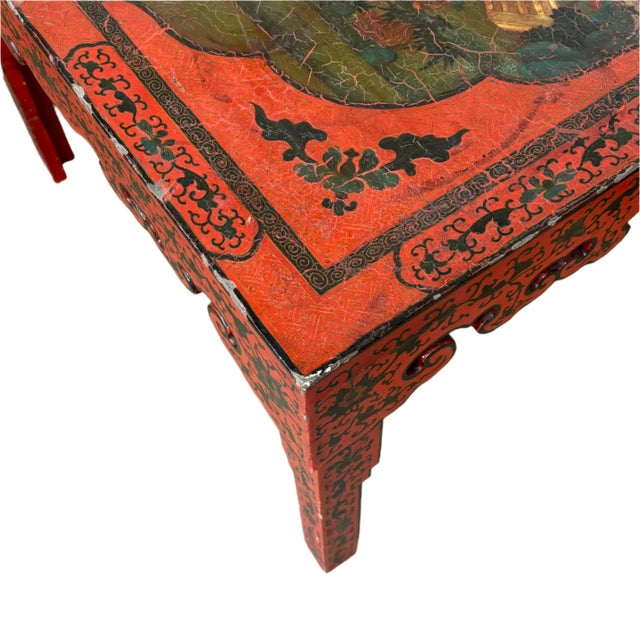 Early 20th Century Vintage Red Chinese Motif Table For Sale In Denver - Image 6 of 8