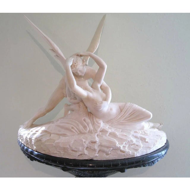 A Connoisseur Grand Palatial Sculpture of Eros & Pyche on a grand conforming marble pedestal for a power statement! One of...