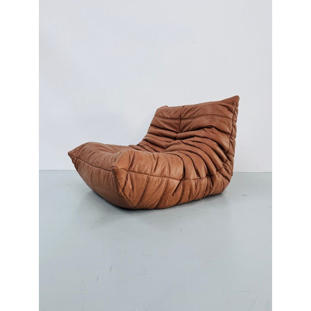 Mid-Century Modern Vintage Togo Lounge Chair in Cognac Leather by Michel Ducaroy for Ligne Roset For Sale - Image 3 of 11