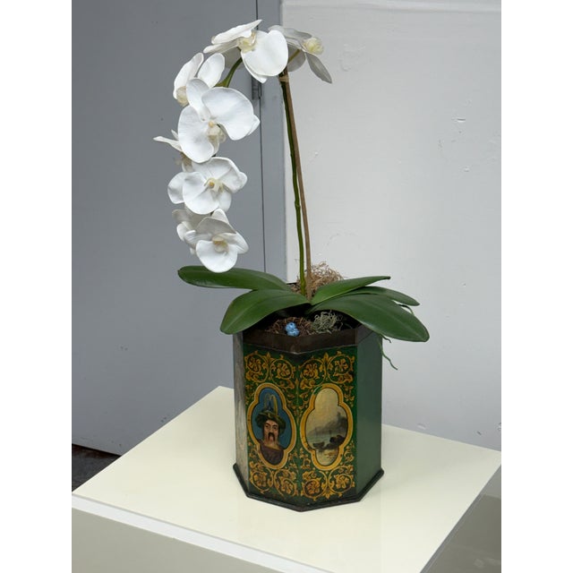 Design Plus Gallery presents the 19th-Century Savage Land Painted Tole Canister. The octagonal metal vessel displays a...