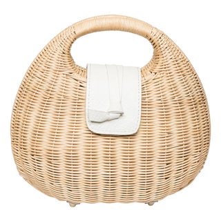 Isi Cut Out Handle Clutch in Natural / White For Sale