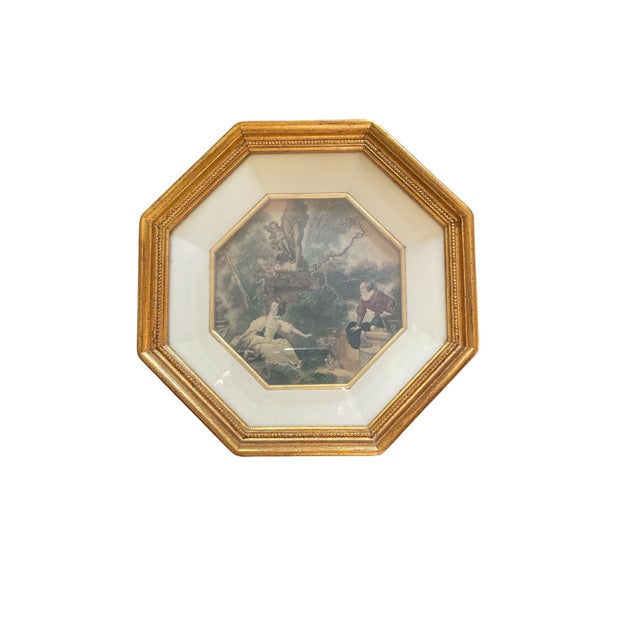 1940s French Set of 4 Fragonard Prints in Gilded Octagonal Frames For Sale - Image 4 of 5
