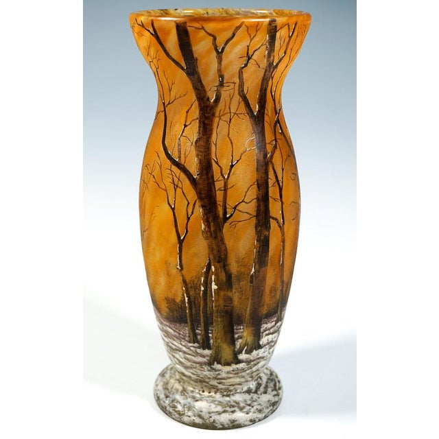 Art Nouveau Cameo Vase with Winter Landscape from Daum Nancy, France, 1900 For Sale - Image 4 of 9